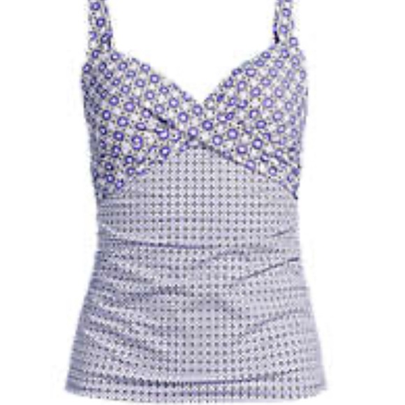 Lands' End Tops - women's Lands' End blue & black surplice tankini top UP 50 size 10 D Bra pads